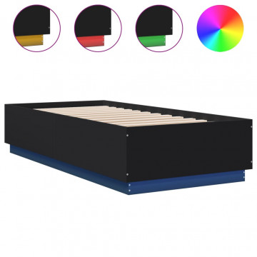 Cadru de pat cu lumini LED, negru, 90x200 cm, lemn prelucrat - Img 2