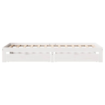 Cadru de pat cu sertare, alb, 90x200 cm lemn masiv pin - Img 6