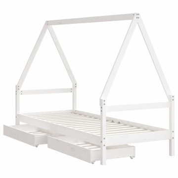 Cadru de pat cu sertare de copii, alb, 90x200 cm lemn masiv pin - Img 4