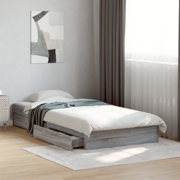 Cadru de pat cu sertare gri sonoma 100x200 cm lemn prelucrat - Img 3