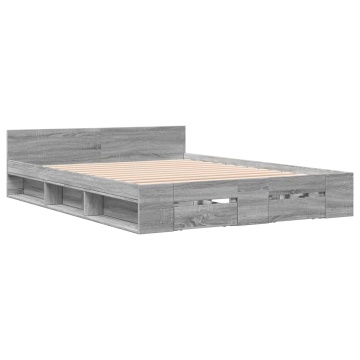 Cadru de pat cu sertare gri sonoma 140x200 cm lemn prelucrat - Img 2