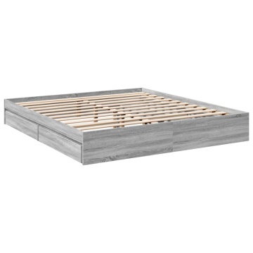 Cadru de pat cu sertare gri sonoma 180x200 cm lemn prelucrat - Img 5