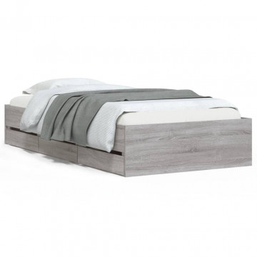 Cadru de pat cu sertare gri sonoma 90x190 cm lemn prelucrat - Img 2