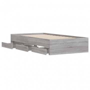 Cadru de pat cu sertare gri sonoma 90x190 cm lemn prelucrat - Img 8