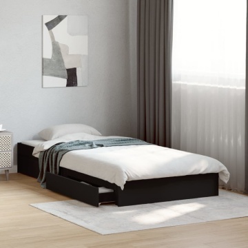 Cadru de pat cu sertare, negru, 100x200 cm, lemn prelucrat - Img 3