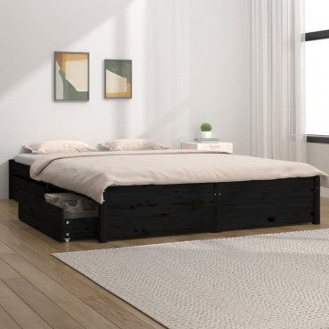 Cadru de pat cu sertare, negru, 140x190 cm - Img 1