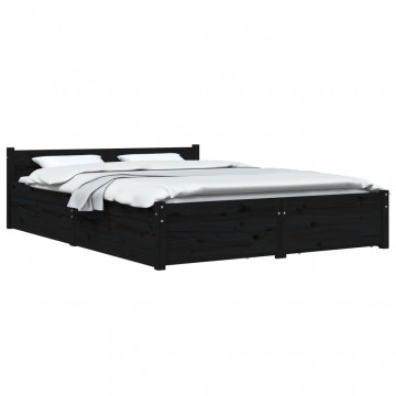 Cadru de pat cu sertare, negru, 140x190 cm - Img 3