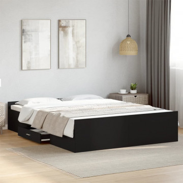 Cadru de pat cu sertare, negru, 160x200 cm, lemn prelucrat - Img 3