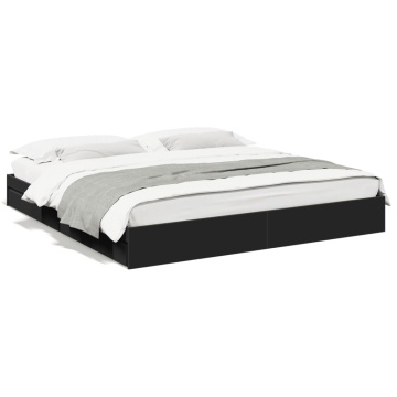 Cadru de pat cu sertare negru 200x200 cm lemn prelucrat - Img 1