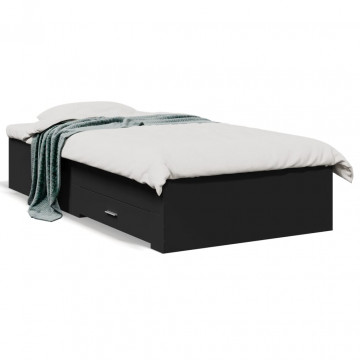 Cadru de pat cu sertare, negru, 75x190 cm, lemn prelucrat - Img 1