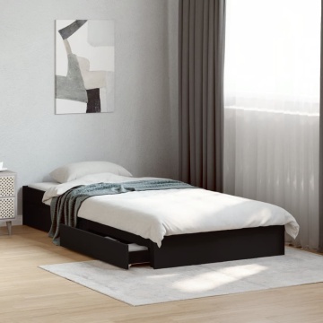 Cadru de pat cu sertare, negru, 90x190 cm, lemn prelucrat - Img 2