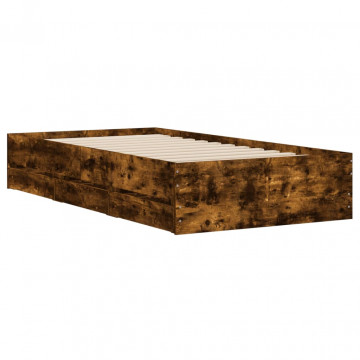Cadru de pat cu sertare stejar fumuriu 90x190 cm lemn prelucrat - Img 4