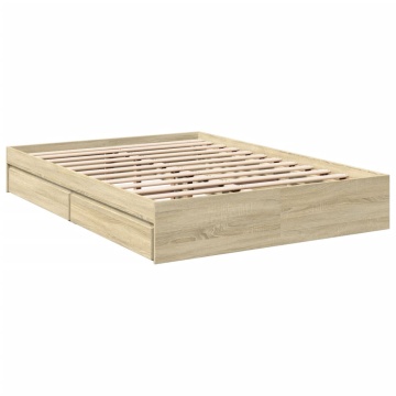 Cadru de pat cu sertare stejar sonoma 140x200 cm lemn prelucrat - Img 1