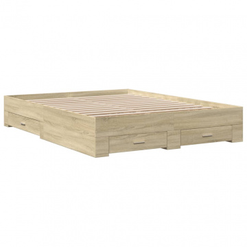 Cadru de pat cu sertare stejar sonoma 160x200 cm lemn prelucrat - Img 5