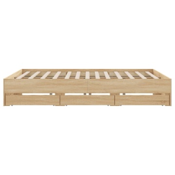 Cadru de pat cu sertare stejar sonoma 200x200 cm lemn prelucrat - Img 6