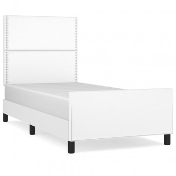 Cadru de pat cu tăblie, alb, 100x200 cm, piele ecologică - Img 2