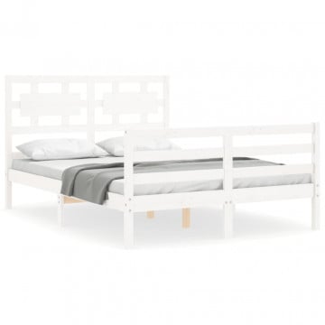 Cadru de pat cu tăblie, alb, 140x200 cm, lemn masiv - Img 2