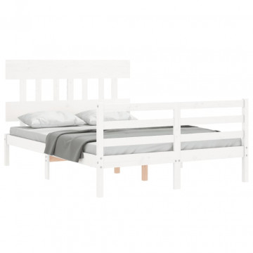 Cadru de pat cu tăblie, alb, 140x200 cm, lemn masiv - Img 4