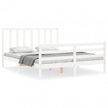 Cadru de pat cu tăblie, alb, 160x200 cm, lemn masiv - Img 2