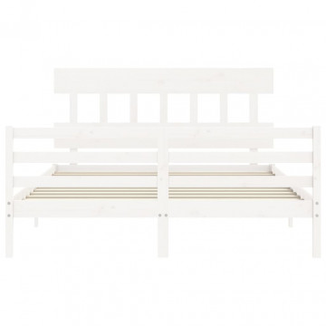 Cadru de pat cu tăblie, alb, 160x200 cm, lemn masiv - Img 5
