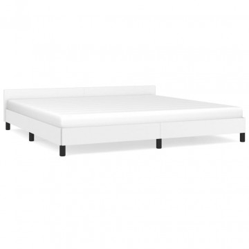 Cadru de pat cu tăblie, alb, 200x200 cm, piele ecologică - Img 2