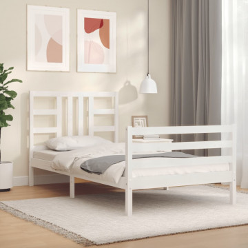 Cadru de pat cu tăblie, alb, 90x200 cm, lemn masiv - Img 1