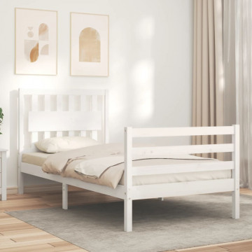 Cadru de pat cu tăblie, alb, 90x200 cm, lemn masiv - Img 3