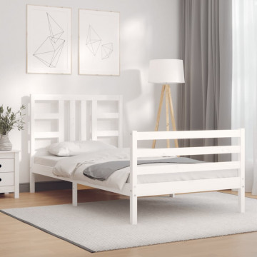 Cadru de pat cu tăblie, alb, 90x200 cm, lemn masiv - Img 3