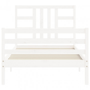 Cadru de pat cu tăblie, alb, 90x200 cm, lemn masiv - Img 5
