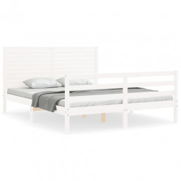 Cadru de pat cu tăblie, alb, king size, lemn masiv - Img 2