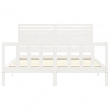 Cadru de pat cu tăblie, alb, king size, lemn masiv - Img 5