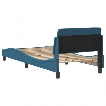 Cadru de pat cu tăblie, albastru, 90x200 cm, catifea - Img 5