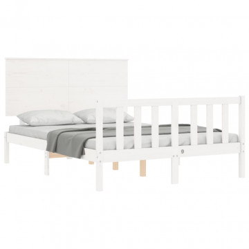 Cadru de pat cu tăblie, dublu, alb, lemn masiv - Img 4