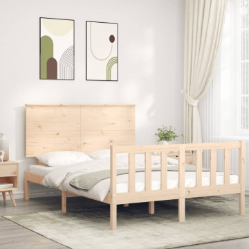 Cadru de pat cu tăblie, dublu, lemn masiv - Img 1