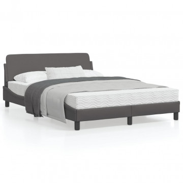 Cadru de pat cu tăblie, gri, 140x200 cm, piele ecologică - Img 1