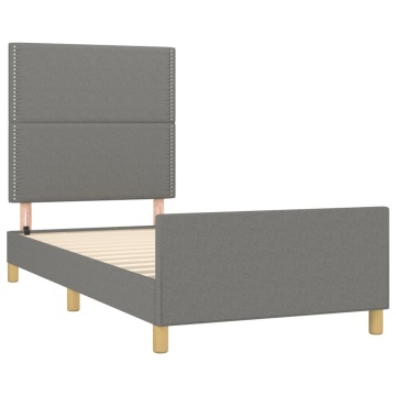 Cadru de pat cu tăblie, gri închis, 100x200 cm, textil - Img 4