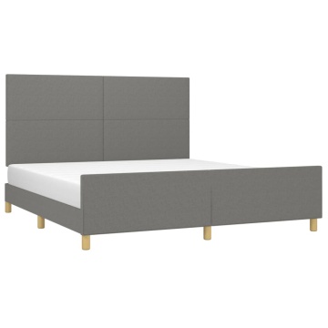 Cadru de pat cu tăblie, gri închis, 180x200 cm, textil - Img 3