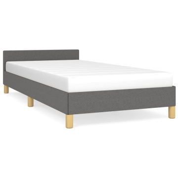 Cadru de pat cu tăblie, gri închis, 90x190 cm, textil - Img 2