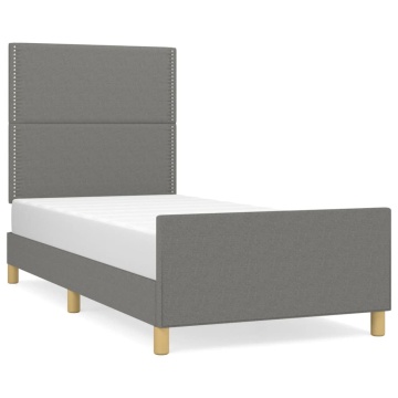 Cadru de pat cu tăblie, gri închis, 90x190 cm, textil - Img 2