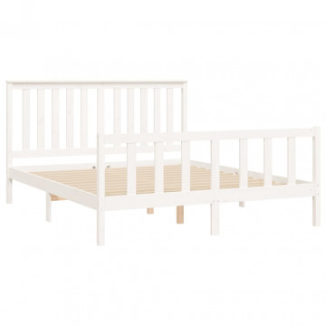 Cadru de pat cu tăblie King Size, alb, 150x200 cm, lemn pin - Img 4