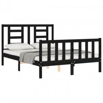 Cadru de pat cu tăblie, negru, 140x200 cm, lemn masiv - Img 4