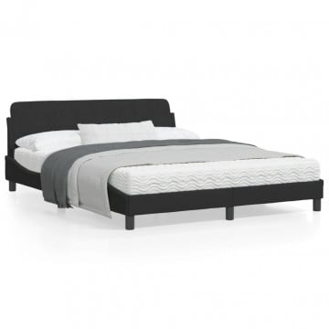 Cadru de pat cu tăblie, negru, 160x200 cm, catifea - Img 1