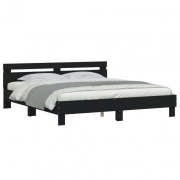 Cadru de pat cu tăblie, negru, 180x200 cm, lemn prelucrat - Img 4