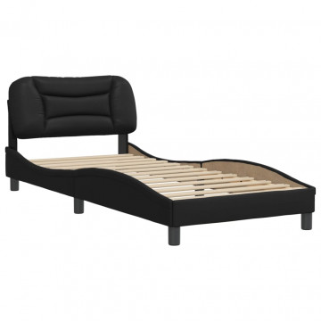Cadru de pat cu tăblie, negru, 90x190 cm, piele ecologică - Img 2