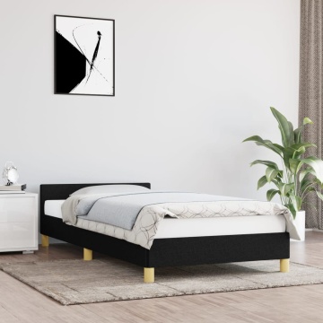 Cadru de pat cu tăblie, negru, 90x190 cm, textil - Img 1