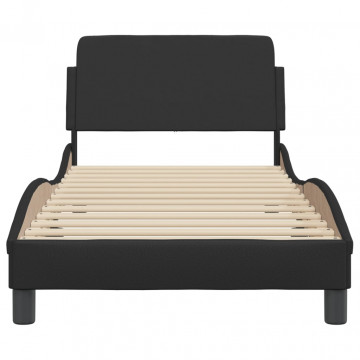 Cadru de pat cu tăblie, negru, 90x200 cm, piele ecologică - Img 4