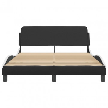 Cadru de pat cu tăblie, negru/alb, 140x200 cm, piele ecologică - Img 4