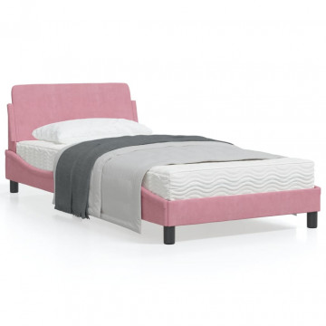 Cadru de pat cu tăblie, roz, 100x200 cm, catifea - Img 1