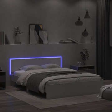 Cadru de pat cu tăblie și LED, alb, 150x200 cm - Img 3