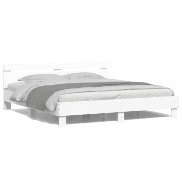 Cadru de pat cu tăblie și LED, alb, 200x200 cm - Img 1